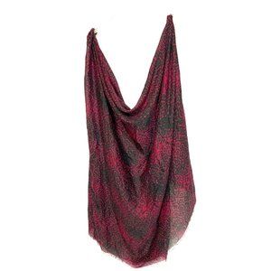 Scarf by Bass Women’s Black & Dark Red Floral Pattern Self Fringe  72" x 33" US